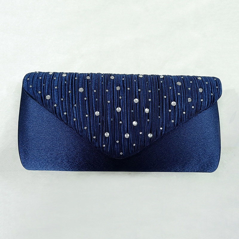 REWELL дамска сатенена вечерна чанта с кристали, малка хоризонтална квадратна форма, магнитно затваряне, вътрешен слот за ID