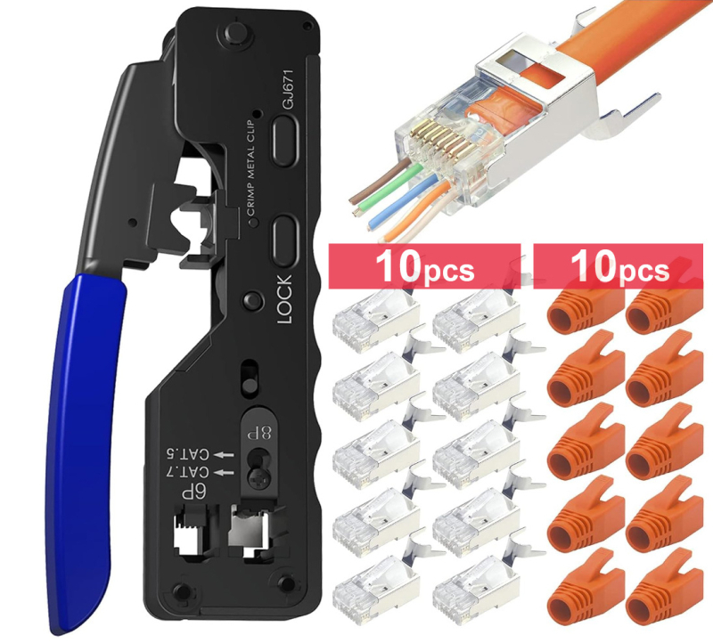 Мрежов инструментален комплект с тестер за инсталация и кримпване на LAN кабели за домашна употреба