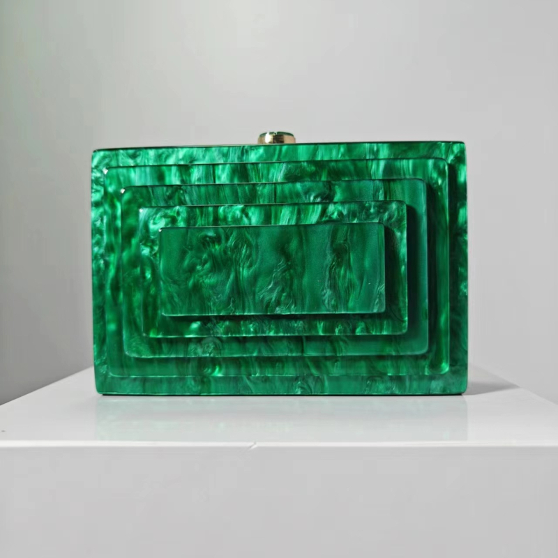 Акрилна вечерна чанта с верижна презрамка, малък квадрат, магнитно затваряне, джоб за телефон