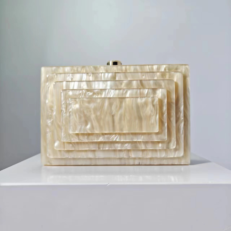 Акрилна вечерна чанта с верижна презрамка, малък квадрат, магнитно затваряне, джоб за телефон