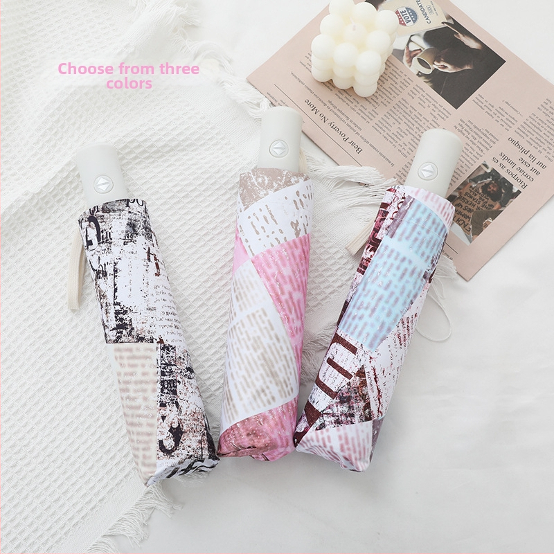 Bourxiang saules un lietus lietussargs ar trīs sadaļām, 8 ribu dzelzs rāmis, 190T poliesters, UPF 50+ UV aizsardzība, manuāla atvēršana