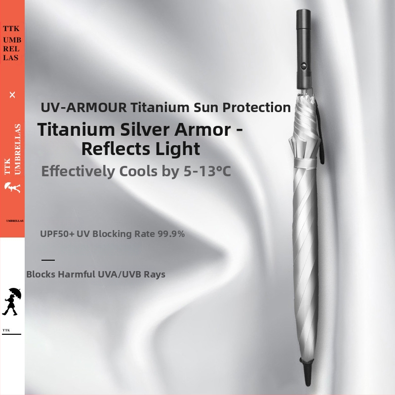 TTK чадър с вентилатор – многофункционален, автоматично отваряне, 8 ребра, алуминиев прът, ABS дръжка, 190T плат, дълга дръжка