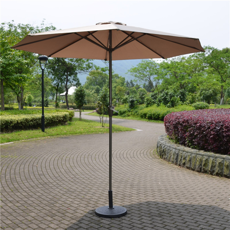 Εξωτερική ομπρέλα ήλιου με 8 σιδερένια ραβδιά, ύφασμα πολυεστέρα 210T, χειροκίνητο άνοιγμα, σχέδιο κυκλικής κεντρικής στήλης