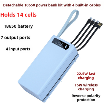 Комплект за зареждане на кутия за батерии 18650, 14 клетки, 4-жичен без заваряване монтаж, сменяем корпус за мобилна захранваща кутия, бързо зареждане