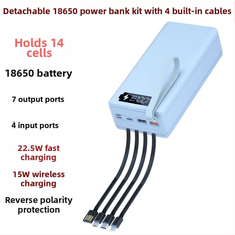 Комплект за зареждане на кутия за батерии 18650, 14 клетки, 4-жичен без заваряване монтаж, сменяем корпус за мобилна захранваща кутия, бързо зареждане