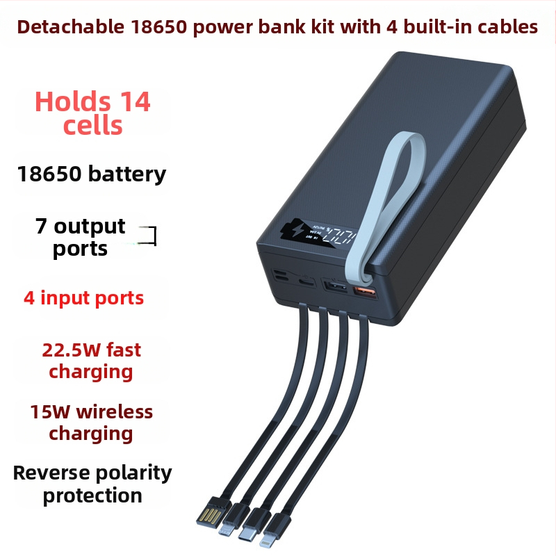 Комплект за зареждане на кутия за батерии 18650, 14 клетки, 4-жичен без заваряване монтаж, сменяем корпус за мобилна захранваща кутия, бързо зареждане