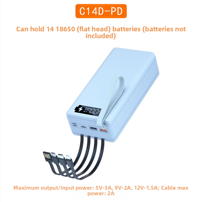 Комплект за зареждане на кутия за батерии 18650, 14 клетки, 4-жичен без заваряване монтаж, сменяем корпус за мобилна захранваща кутия, бързо зареждане