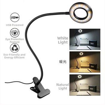USB захранвана LED клип лампа с докосване, CRI ≥90, метален абажур, CE сертифицирана
