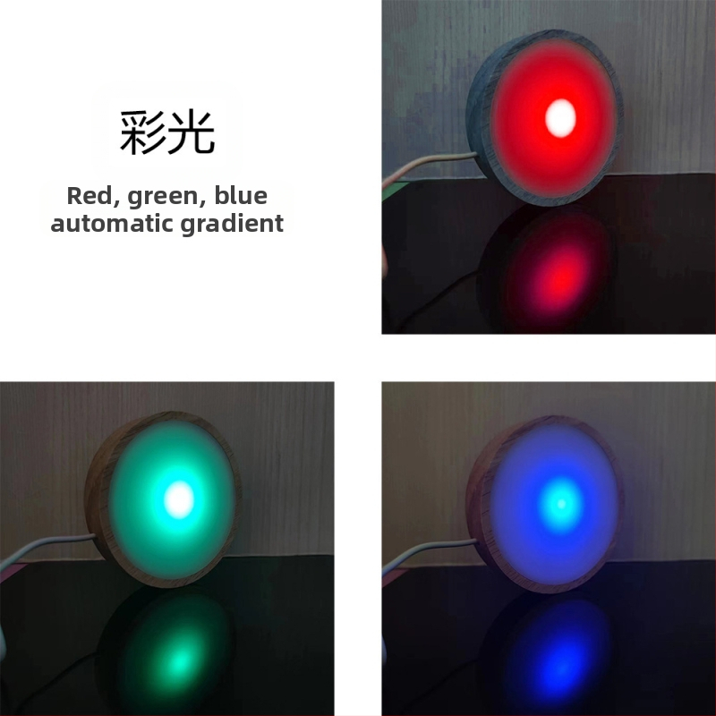 LED нощна лампа с основа от дъбово дърво и кръгла дифузионна плоча, модерен минималистичен декоративен елемент (дъбово дърво; дървен материал; кръгла дифузионна плоча; модерен минимализъм)