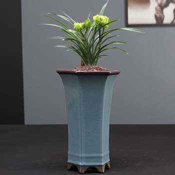 Εξάγωνη γλάστρα για ορχιδέες, χειροποίητη κεραμική από άμμο, ημιχειροποίητη κατασκευή, καμίνωση στους 1300°C, ανθεκτική στη διάβρωση