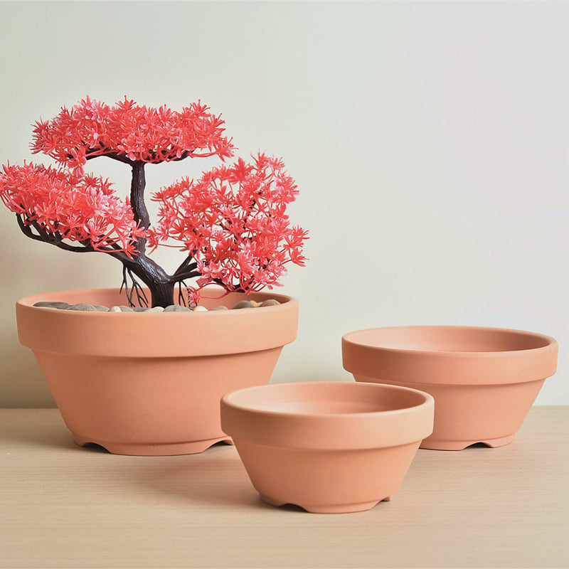 Crvena glinena posuda za azaleje, u japanskom stilu, za unutarnju upotrebu, mini bonsai, prozračna i vodopropusna, s otvorima za aluminijske žice