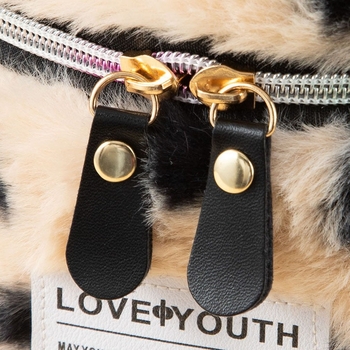 Плюшена козметична чанта, голям капацитет, леопардов принт, ултралека, подплата от полиестер и памук