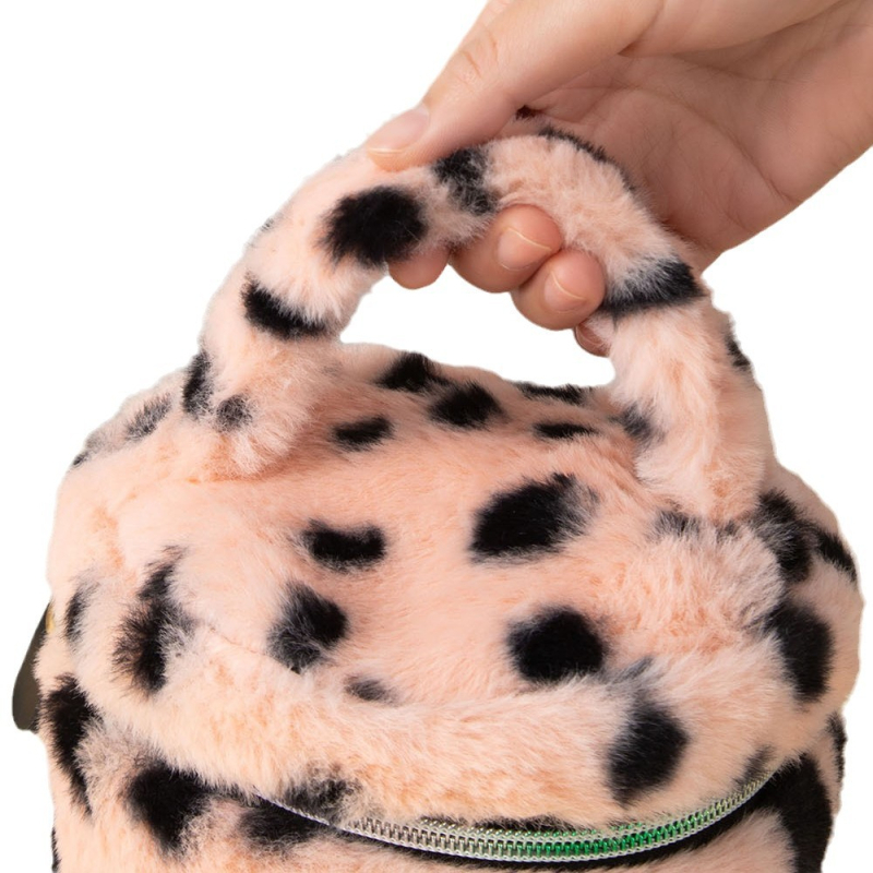 Geantă de makeup din pluș, capacitate mare, imprimeu leopard, ultra ușoară, căptușită cu poliester-cotton