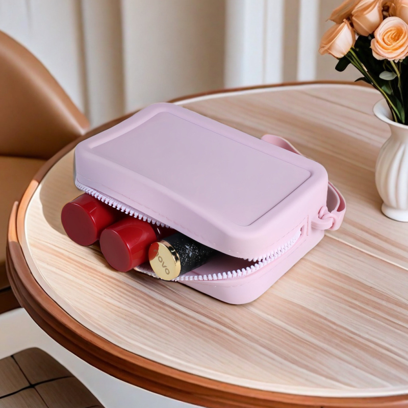 Silikonska torbica za pohranu, torbica velike kapacitete za toaletne potrepštine, prijenosna uz zatvarač, vodoravni kvadratni oblik, unutarnja pretinica za telefon