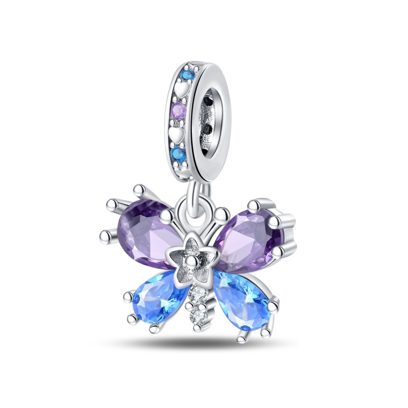 DIY réz medálok és gyöngyök készlet virág- és pillangó motívummal karkötőhöz és nyaklánchoz, ezüstös 925 ezüst bevonattal, 2024 tavasz, városi divat stílus