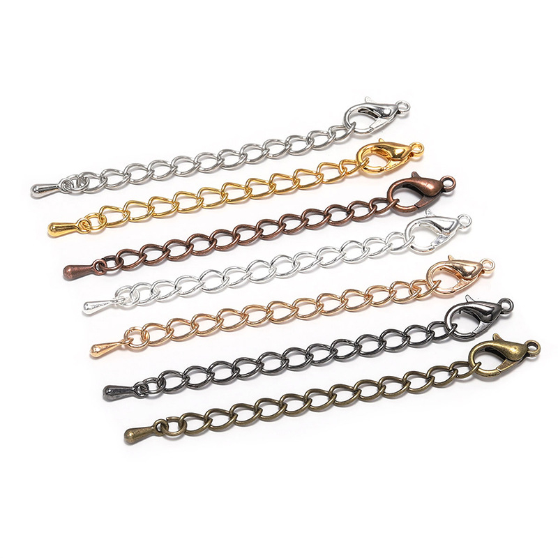 Produžni lanac za ogrlicu 5/7 mm s karabinom i završnim lancem u obliku kapljice vode, bakarom premazano željezo, DIY dodaci za nakit, rodijem premazani završni lanac