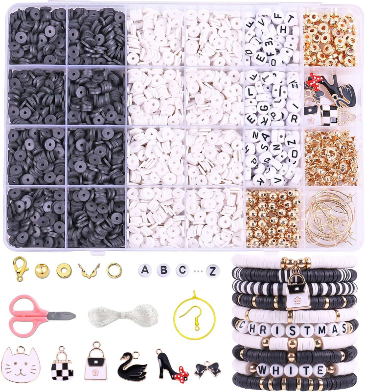 Set DIY pentru bijuterii: 24 litere din lut moale, aspect metalic, tratament cu picături de ulei, stil Instagram