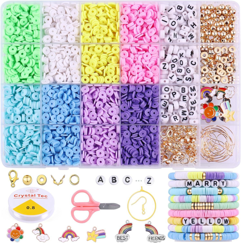 Set DIY pentru bijuterii: 24 litere din lut moale, aspect metalic, tratament cu picături de ulei, stil Instagram