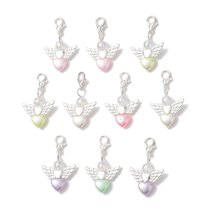 Ключодържател-висулка със сърцевидни ангелски криле, сплав, сладък стил, ръчно изработени мънисти, лято 2024