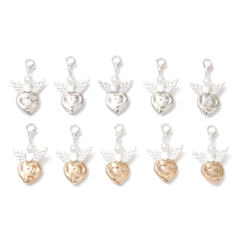 Ключодържател-висулка със сърцевидни ангелски криле, сплав, сладък стил, ръчно изработени мънисти, лято 2024