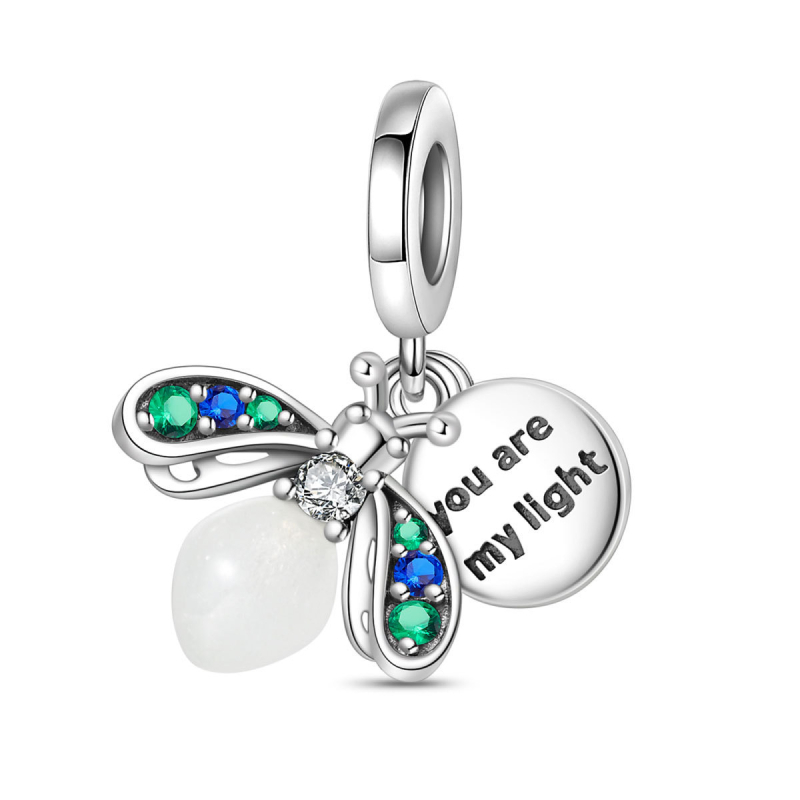 Brățară DIY cu mărgele - Motiv luminos cu cameleon și licurici, placare argintie, finisaj cu ulei picurat, design original