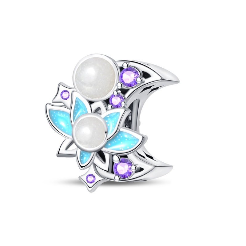 Brățară DIY cu mărgele - Motiv luminos cu cameleon și licurici, placare argintie, finisaj cu ulei picurat, design original