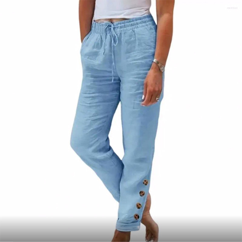 Γυναικείοι παντελόνες από βαμβάκι με ίσια γραμμή, ελαστική μέση και κουμπί, φθινόπωρο 2023, καθημερινό κλασικό στυλ