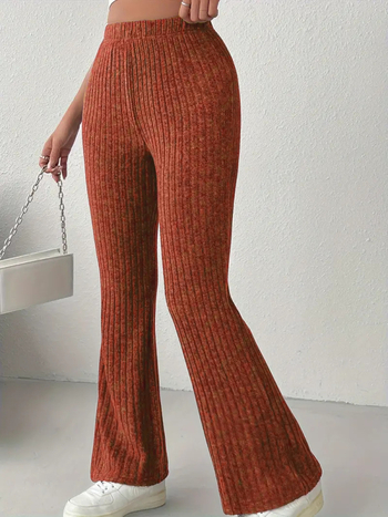 Hlače širokih nogavica s visokim strukom, smjesa poliester-spandeks, blago prošireni kroj, casual stil