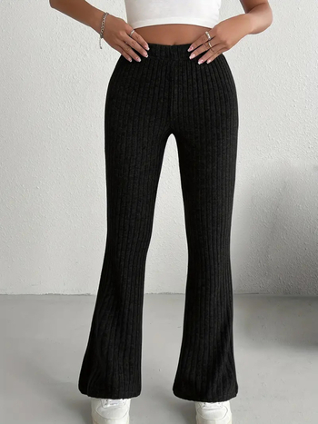 Панталони с широки крачоли и висока талия, полиестер-спандекс смес, леко разкроен силует, ежедневен стил