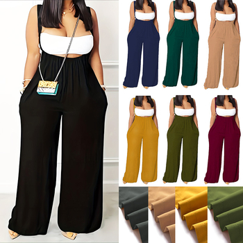 Γυναικείο ολόσωμο με τιράντες, φαρδιά παντελόνια, υψηλή μέση, πολυεστέρας, μικροελαστικότητα