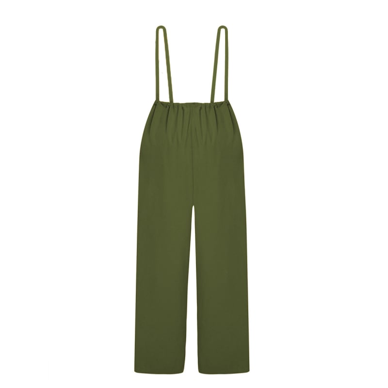 Γυναικείο ολόσωμο με τιράντες, φαρδιά παντελόνια, υψηλή μέση, πολυεστέρας, μικροελαστικότητα