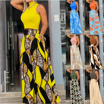 Двусъставен дамски безръкав комплект с принт, полиестер/спандекс, 90–95% полиестер, стил елегантен градски, есен 2023