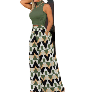 Γυναικείο σετ δύο τεμαχίων χωρίς μανίκια με εκτύπωση, πολυεστέρας/παντεξ, 90–95% πολυεστέρας, στυλ κομψού αστικού επαγγελματία, φθινόπωρο 2023