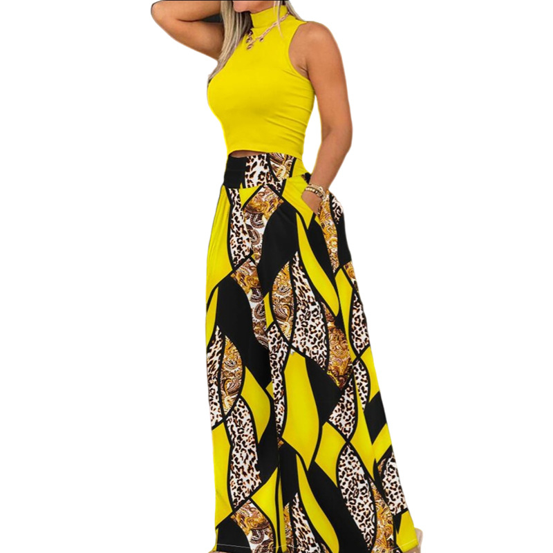 Двусъставен дамски безръкав комплект с принт, полиестер/спандекс, 90–95% полиестер, стил елегантен градски, есен 2023