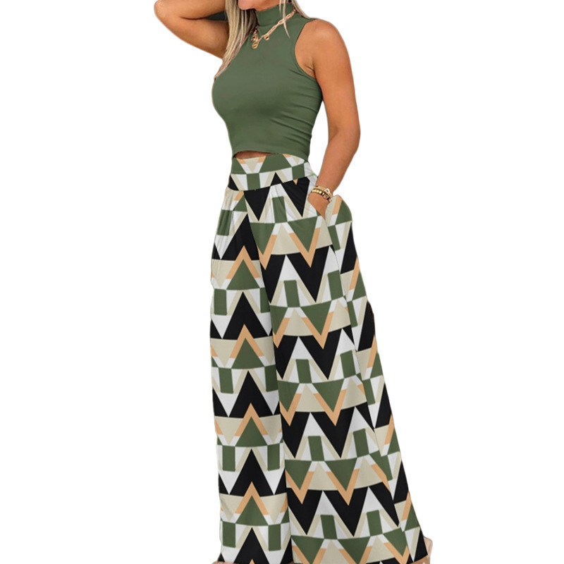 Двусъставен дамски безръкав комплект с принт, полиестер/спандекс, 90–95% полиестер, стил елегантен градски, есен 2023