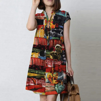 Γυναικείο midi φόρεμα με γιακά τύπου λαπέλ, κοντά μανίκια, βαμβακερό ύφασμα 95%+, στυλ εργασίας