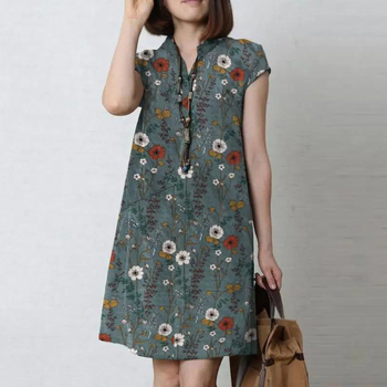 Γυναικείο midi φόρεμα με γιακά τύπου λαπέλ, κοντά μανίκια, βαμβακερό ύφασμα 95%+, στυλ εργασίας