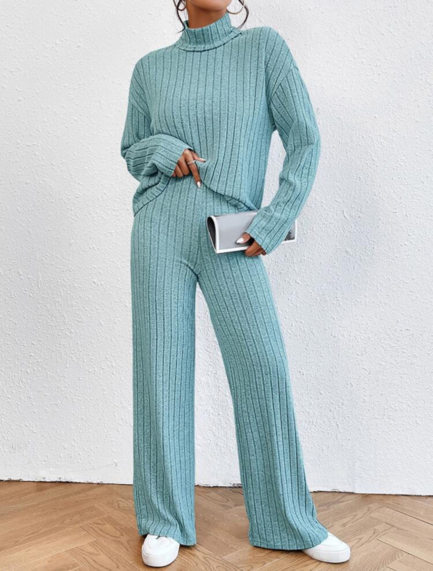 Ženski dvodjelni kućni set: visok ovratnik, dugi rukavi, patch ukrasi, široke hlače, poliester tkanina (90–95% poliester), street stil
