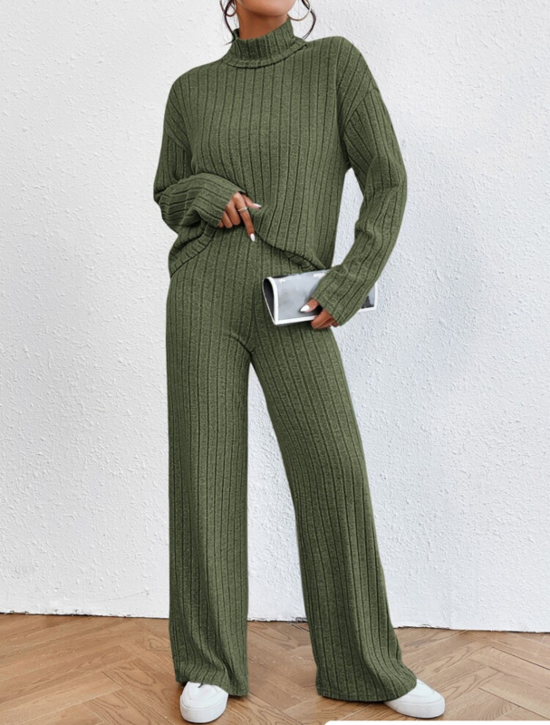 Ženski dvodjelni kućni set: visok ovratnik, dugi rukavi, patch ukrasi, široke hlače, poliester tkanina (90–95% poliester), street stil
