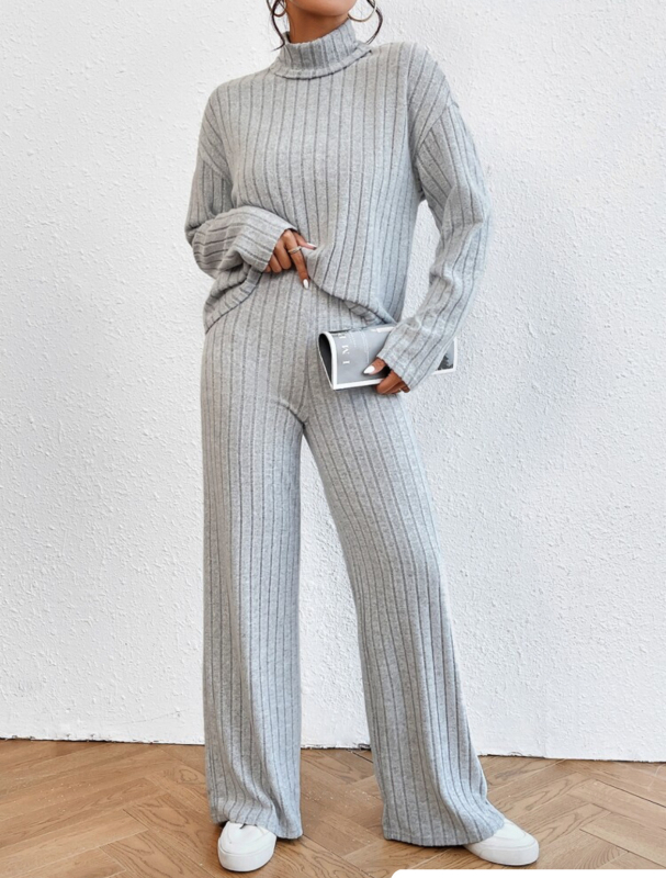 Ženski dvodjelni kućni set: visok ovratnik, dugi rukavi, patch ukrasi, široke hlače, poliester tkanina (90–95% poliester), street stil