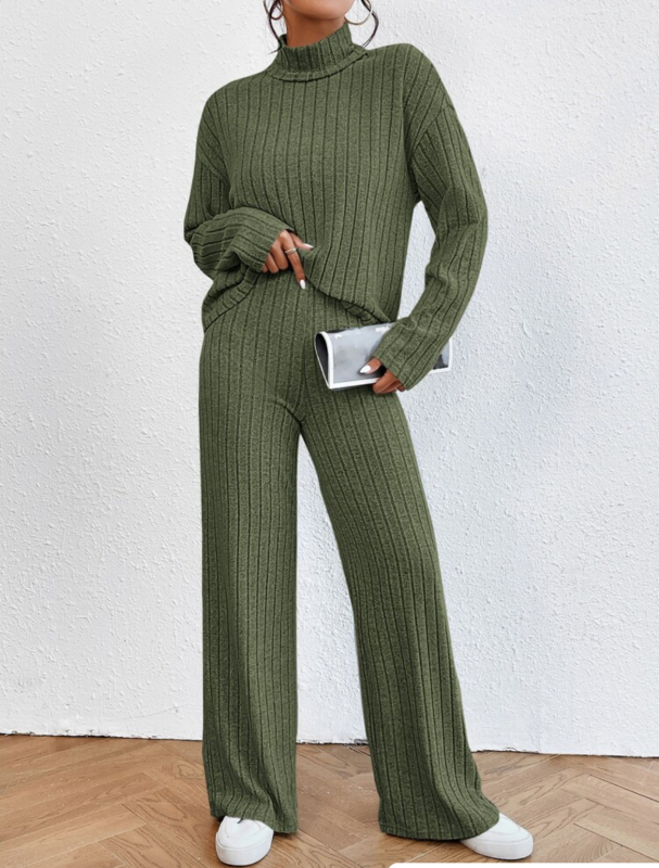 Ženski dvodjelni kućni set: visok ovratnik, dugi rukavi, patch ukrasi, široke hlače, poliester tkanina (90–95% poliester), street stil