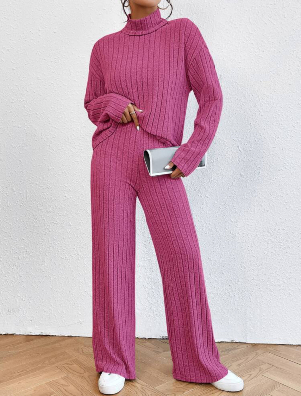 Ženski dvodjelni kućni set: visok ovratnik, dugi rukavi, patch ukrasi, široke hlače, poliester tkanina (90–95% poliester), street stil