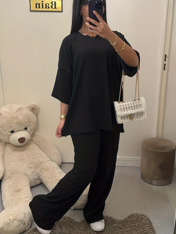 Костюм дамски в голям размер за ежедневието: топ с 3/4 ръкав, панталони и дълга пола, памук-коприна тъкан, полиестер над 95%, есен 2023, стил японско-корейски