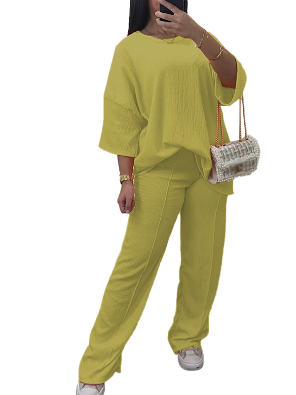 Костюм дамски в голям размер за ежедневието: топ с 3/4 ръкав, панталони и дълга пола, памук-коприна тъкан, полиестер над 95%, есен 2023, стил японско-корейски