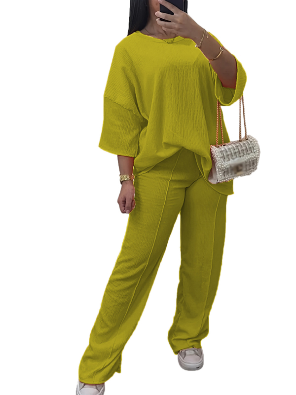 Костюм дамски в голям размер за ежедневието: топ с 3/4 ръкав, панталони и дълга пола, памук-коприна тъкан, полиестер над 95%, есен 2023, стил японско-корейски