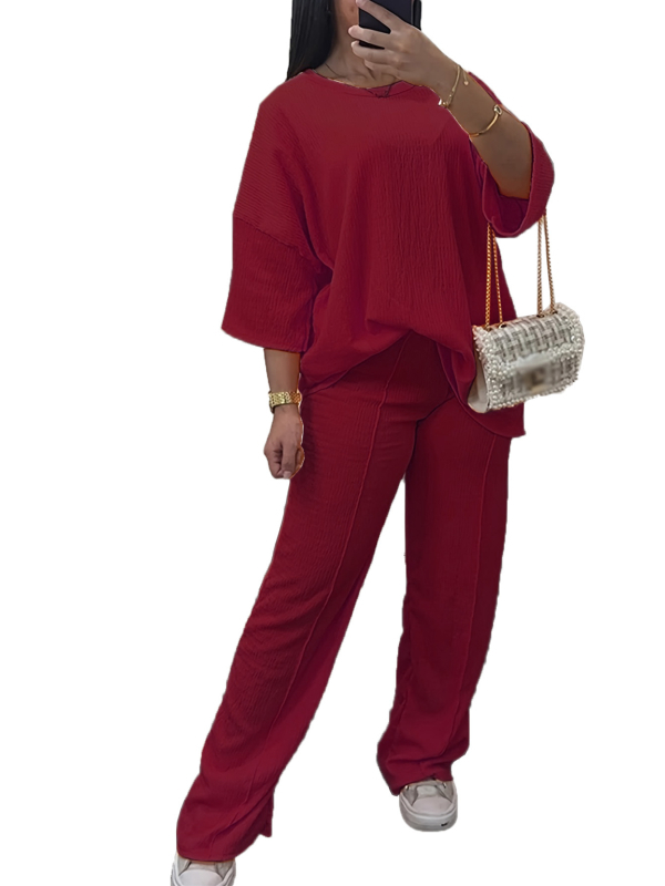 Костюм дамски в голям размер за ежедневието: топ с 3/4 ръкав, панталони и дълга пола, памук-коприна тъкан, полиестер над 95%, есен 2023, стил японско-корейски