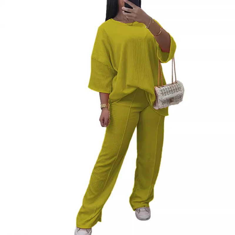 Костюм дамски в голям размер за ежедневието: топ с 3/4 ръкав, панталони и дълга пола, памук-коприна тъкан, полиестер над 95%, есен 2023, стил японско-корейски