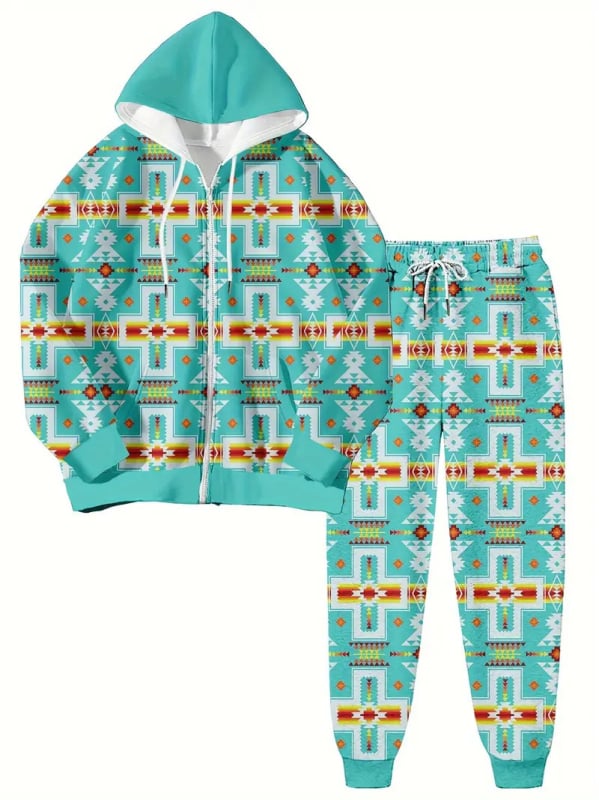 Дамски комплект с качулка и цип, суитшърт с 3D принт, полиестер, дълги ръкави, пролет 2024