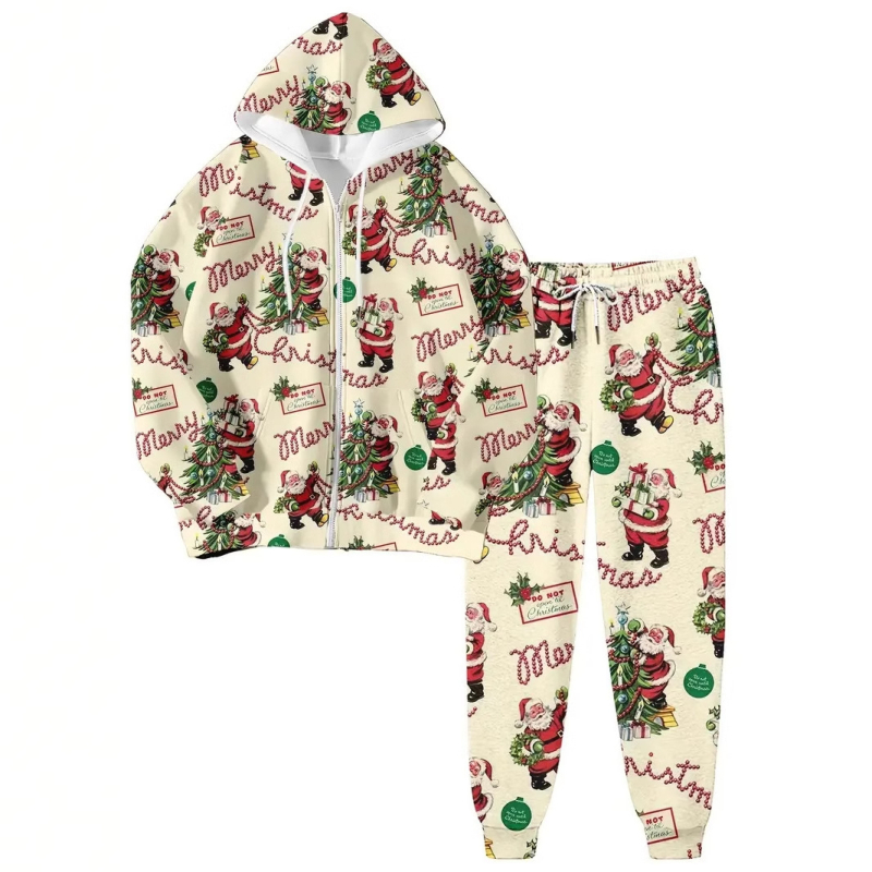 Дамски комплект с качулка и цип, суитшърт с 3D принт, полиестер, дълги ръкави, пролет 2024