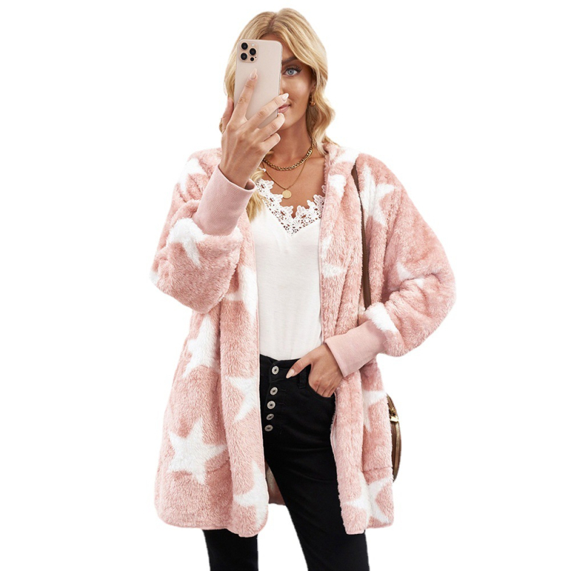 Γυναικείο tweed παλτό-καρντάγκαν με κουκούλα — Μείξη πολυεστέρα και μαλλιού, μονόχρωμο, μακριές μανίκες, στενή γραμμή